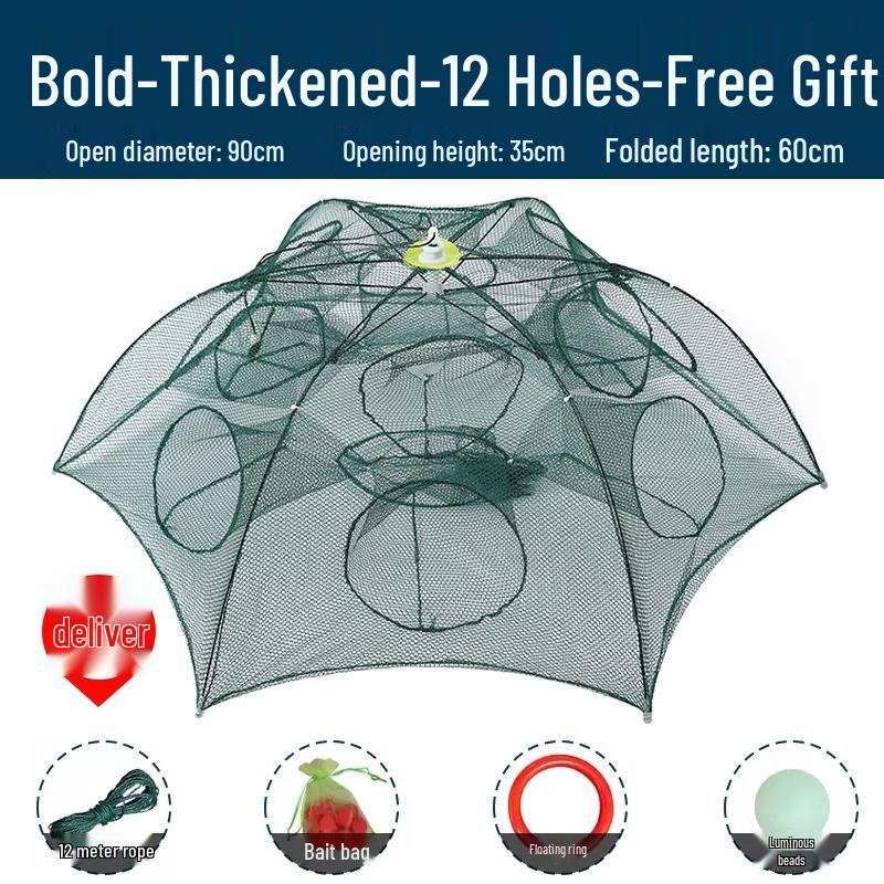 Foldable Thickened Fish and Shrimp Trap Net for Outdoor Fishing.