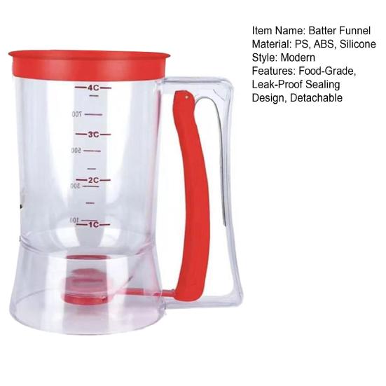 Handheld Batter Funnel Separator BPA-Free Safe Materials Leak-Proof Sealing Precise Measurement 1-4 Cups Integrated Baking Funnel