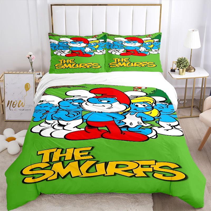 Smurf Village Adventure Print 3Pcs Bedding Setduvet Cover With 2 Bedropillowcase Home Birthday Gift