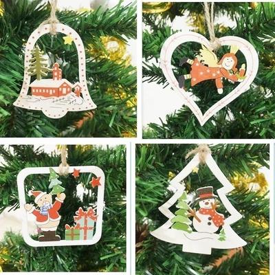 1 Set Weihnachtsbaumhängeornamente Holz DIY Anhänger Glocken Weihnachtsmann Neujahrsdeko Weihnachten Heimparty Deko Zubehör