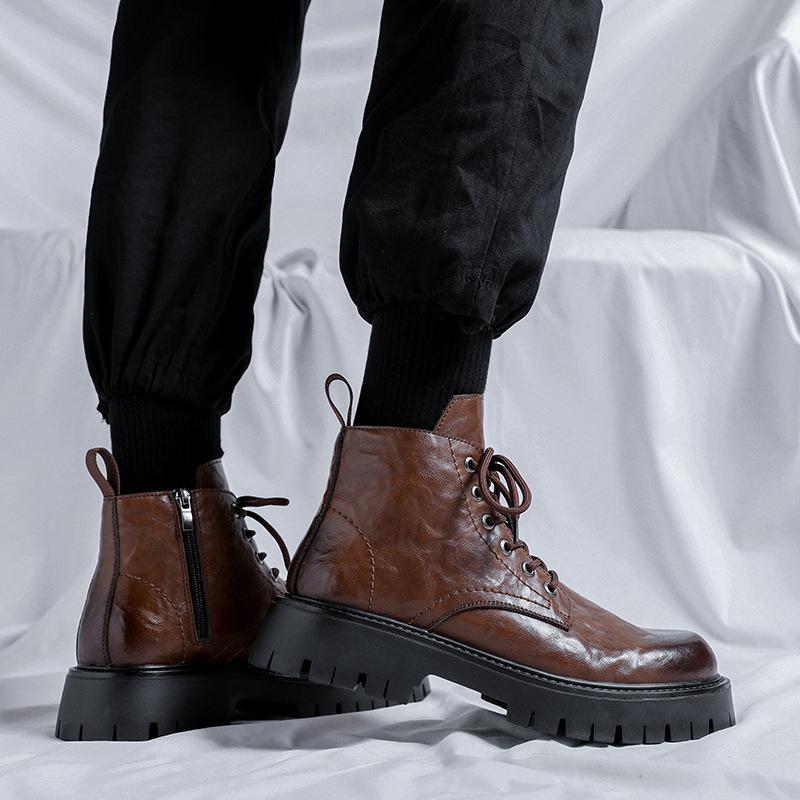British style mens fashion platform boots original leather shoes party prom dress black brown cowboy boot cool ankle botas male