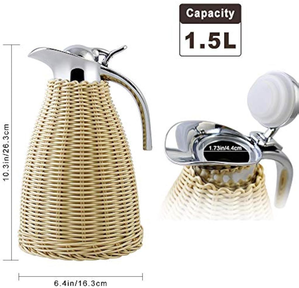 1.5L Stainless Steel Rattan Thermos Tea Carafe Coffee Thermal Carafe High-capacity Vintage Thermo Jug Hot Water Bottle Termo Pot