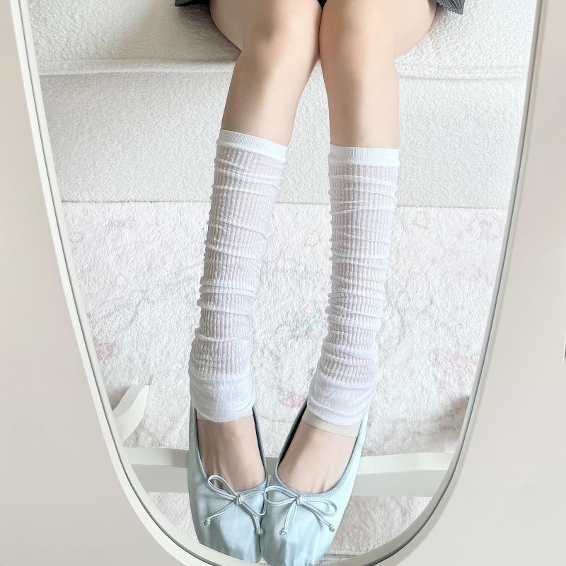 Mosquito-Proof Calf Socks Solid Color Versatile Foreign Style Small Fresh Japanese Medium Tube Socks Breathable Mesh Calf Cover