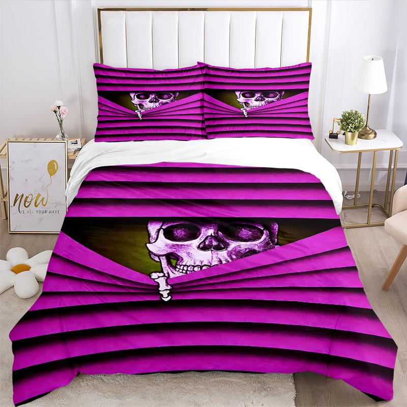 3PCs Skull, Bone Design Cover Set, Breathable Fabric, Machine Washable (1 Duvet Cover + 2 Pillowcases) (Without Quilt) yy250911059