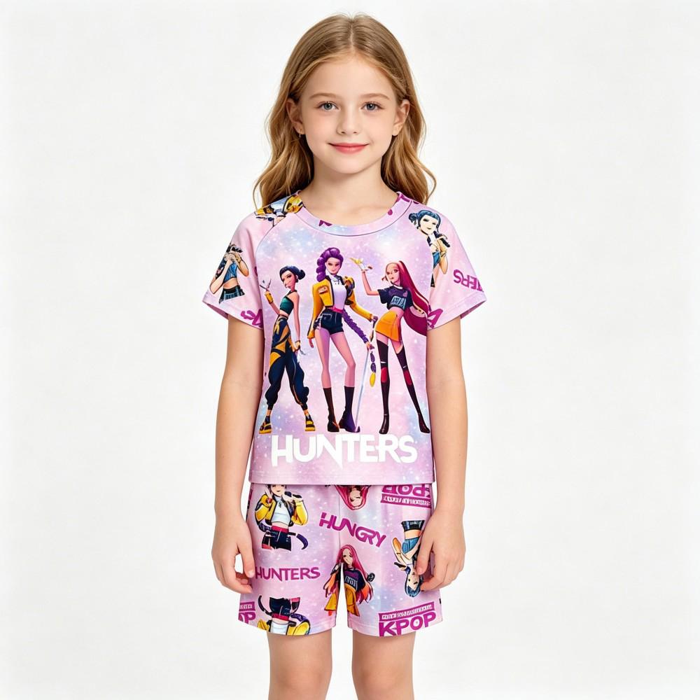 Cute Kpop Print Kids Homewear Set 2Pcs Short Sleeve Nightwear Sleepwear Pajamas for Children 3-14Y Pijamas Girls Birthday Gift