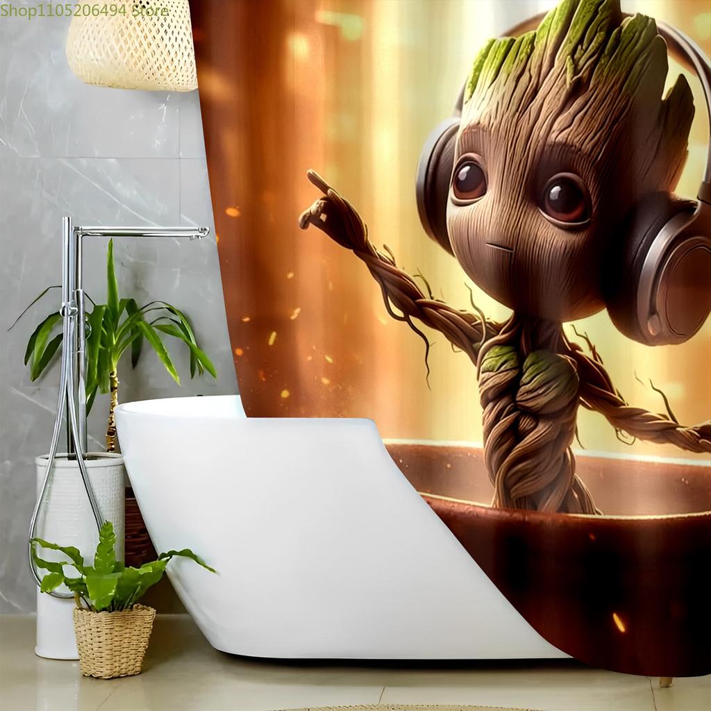 1pc Marvel shower curtain Groot Printed Shower Curtain with Hooks,, Window and Wall, Bathtub, Bathroom Home Decor Shower Curta