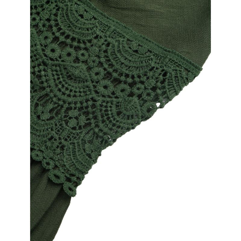 Ethnic Vacation Style Solid Color Lace Backless Spaghetti Strap High Waist Maxi Dress For Women