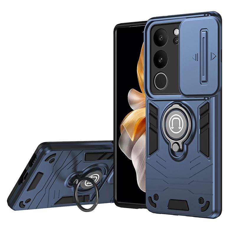 For VIVO S17 Black Armor Magnetic Ring Bracket Phone Cases For VIVO S17 Pro Hard PC Heavy Duty Anti Fall Cover For VIVO S17 Case