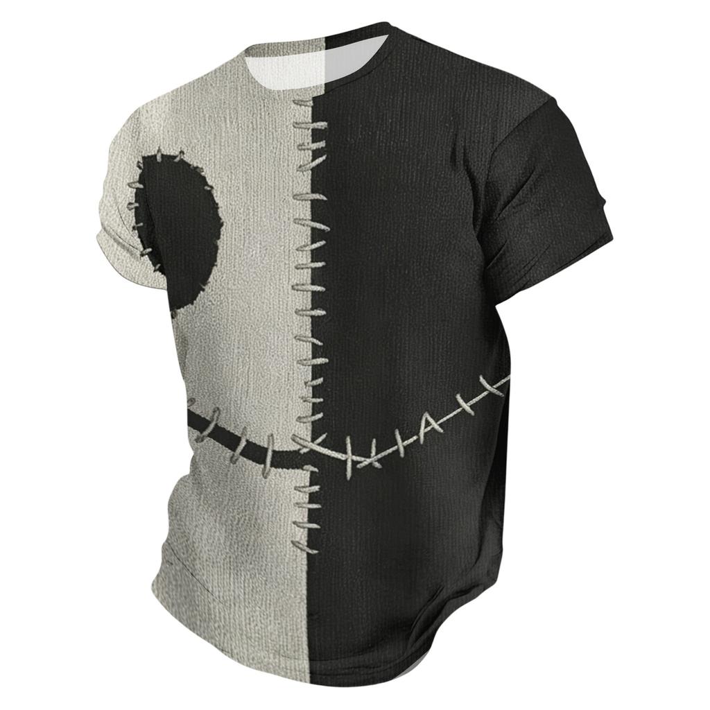 Men's Printed Short Sleeve T-Shirt Lightweight Breathable Round Neck Casual for Halloween