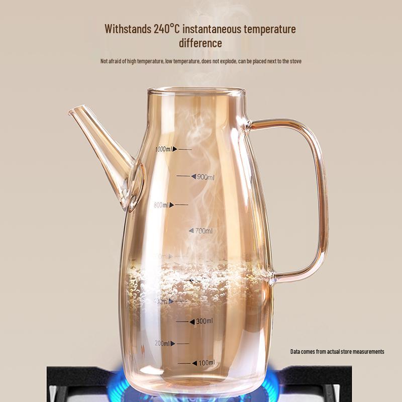 Stylish Non-Slip Large Capacity Borosilicate Glass Dispenser with Scale for Oil, Soy Sauce, and Vinegar