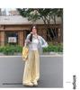 2025 Women's Yellow Jacquard Straight-Leg High-Waisted Slimming Summer Pants