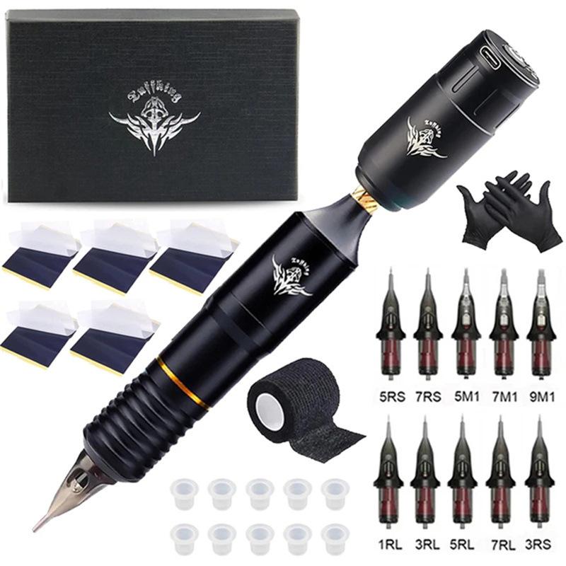 Professional Tattoo Machine Kits Portable Rotary Wireless Tattoo Pen Set With Power Supply RCA Interface Permanent Make-up Tools