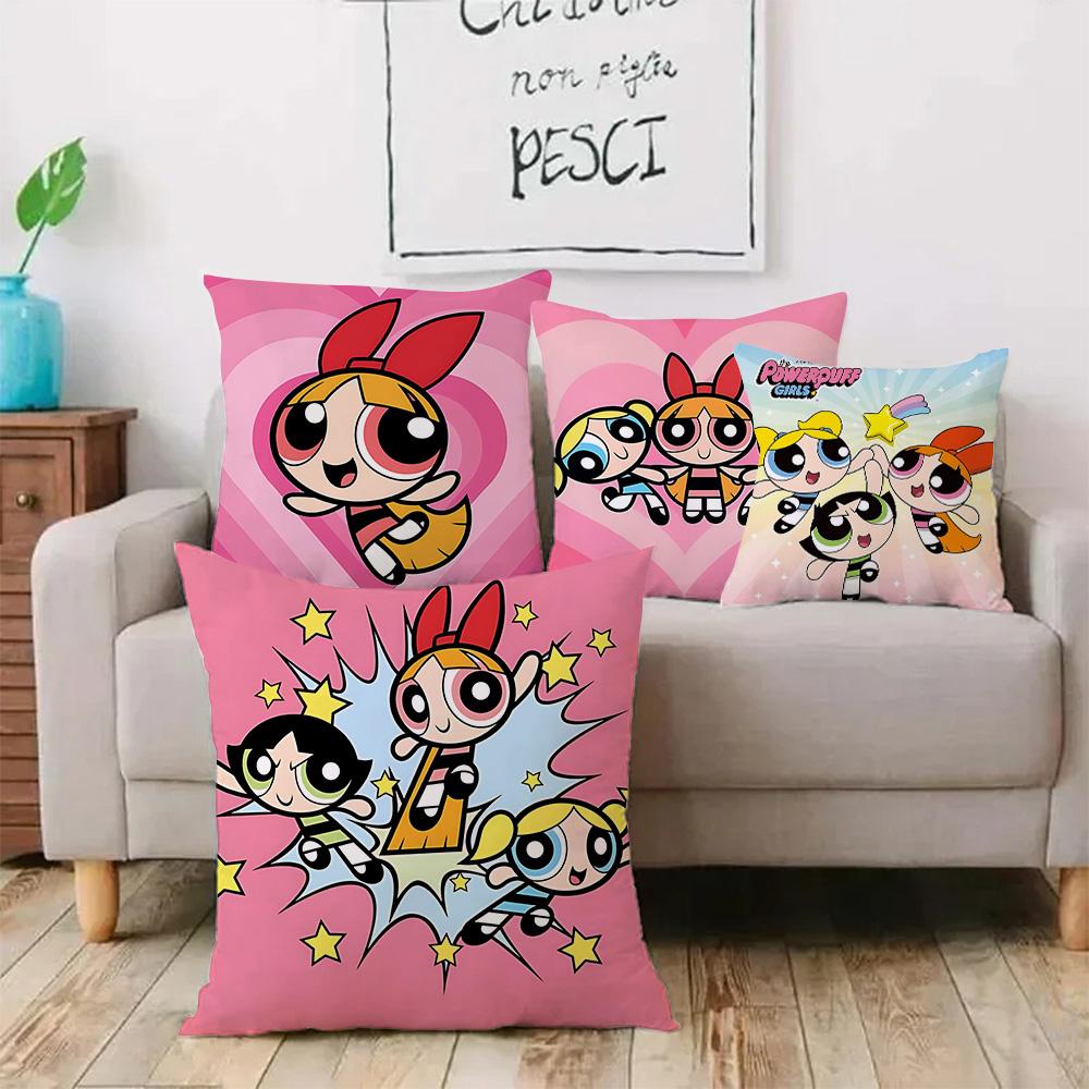 Tonnika Chen Unisex Anime Powerpuffs Girlss Pillow Covers Cartoon Sofa Decorative Home Double-Sided Printing Short Plush Cute Cushion Cover