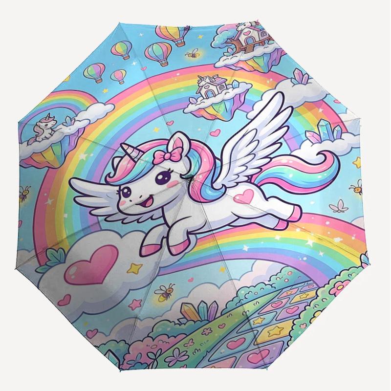 1PC Unicorn Rainbow Umbrella-8-Rib Reinforced Portable Folding Travel Suitable for All Seasons Outdoor Daily Use-Z0494