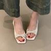New bow-tied back strap high heels for women's summer wear, word strap temperament, open-toed square head sandals