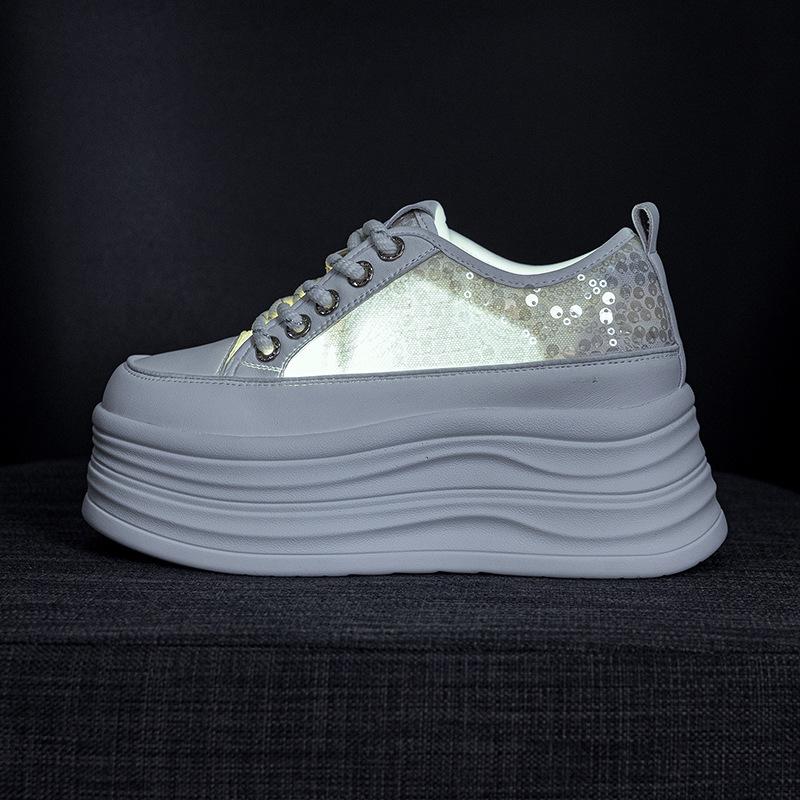 Inner Height Increase Small White Shoes Women's Casual Fashion Versatile Platform Sequins Small Women's Shoes
