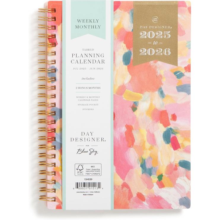 Blue Sky Day Designer 2025-2026 Weekly and Monthly Academic Year Planner Calendar, July 2025 - June 2026, 5  x 8 , Flexible Cover, Wirebound, Storage 5  x 8