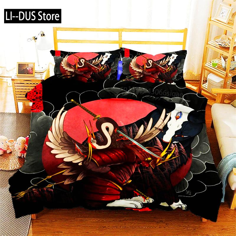 Phechion Samuray Kedi Dövmesi 3D Baskı Yatak Takımı Yorgan Kılıfları Yastık Kılıfları Tek Parça Yorgan Yatak Takımları Yatak Örtüsü Yatak K580