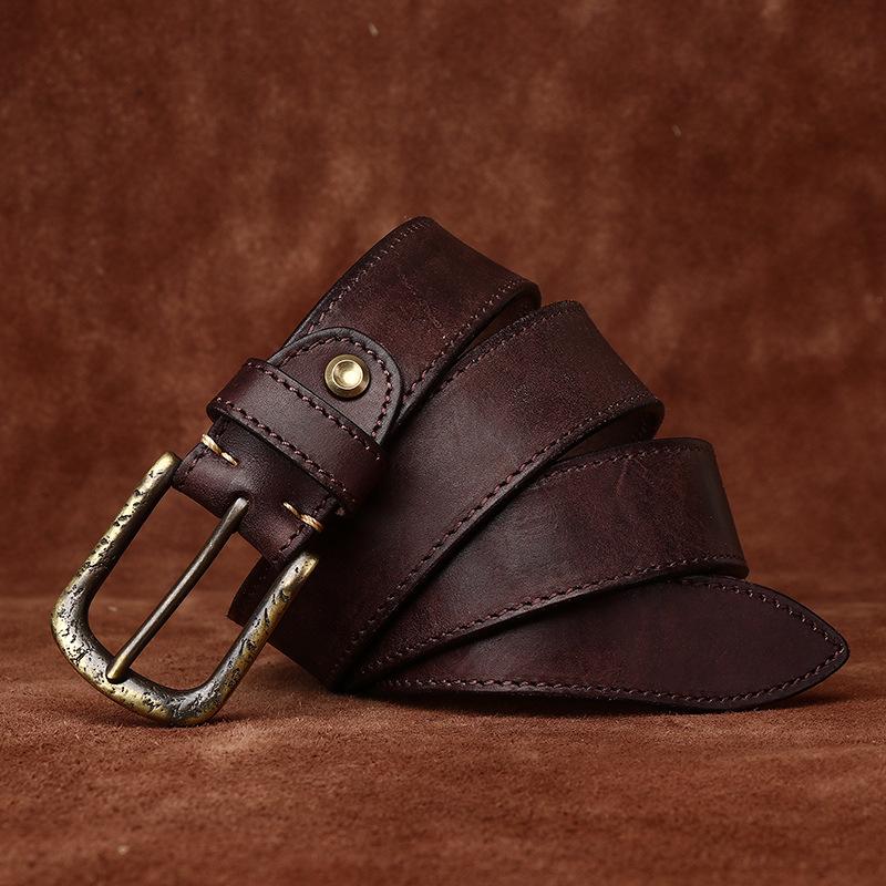 

Ремень мужской утолщенный итальянский первый слой коровьей кожи пряжка ретро ретро стиль индивидуальный модный джинсовый ремень мужской 130cm