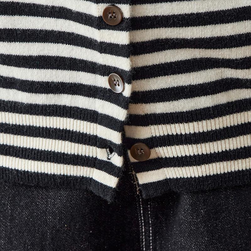 Srcr Women's 100% Merino Wool Striped Knit Cardigan