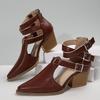 Europe, America, Autumn and Winter New High-heeled Thick-heeled Pointed Retro Belt Buckle Roman Cool Boots Leather Boots Single Boots Large Size