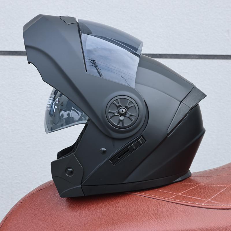 ORZ Open Face Helmet Men's and Women's Four Seasons Dual Mirror Electric Bicycle Full Helmet Tail Wing