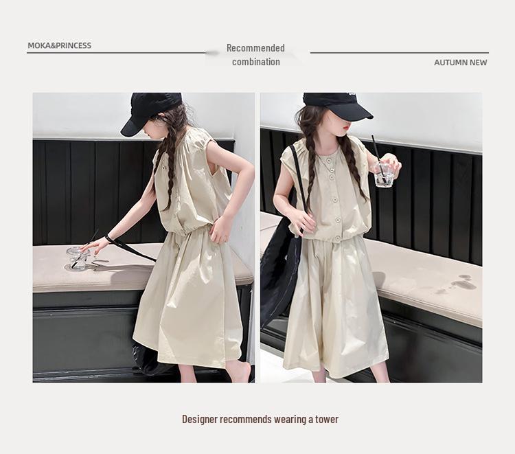 Girls' Fashionable Summer 2025 Two-Piece Set: Short-Sleeve Top & Seven-Point Pants