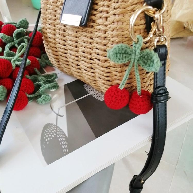 Cute Cherry Decors Keychains Decoration Charming Cherry Design Hanging Pendant Handmade Ornament for Car Mirror and Keys