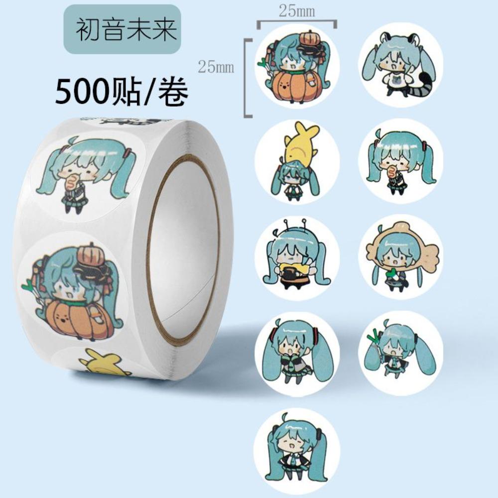 Hatsune Miku Roll Stickers, 500 Pieces, Cute Cartoon Stickers for Journals, Fridge, Phone, Notebook, DIY Fun Stickers