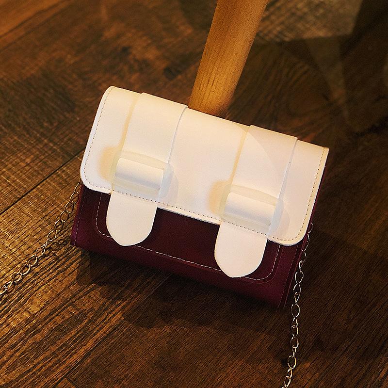 

New buckle sequins contrasting color chain small square bag buckle trendy fashion casual mobile phone bag бордовый