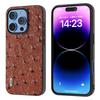 ABEEL For iPhone 16 Pro Case Ostrich Texture Genuine Cow Leather Back Phone Cover