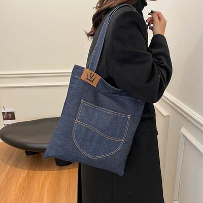 Retro Jeans Form Canvas Schultertasche Handtasche Große Kapazität Pendeltasche Einkaufstasche Sommer Strandtasche Achseltasche