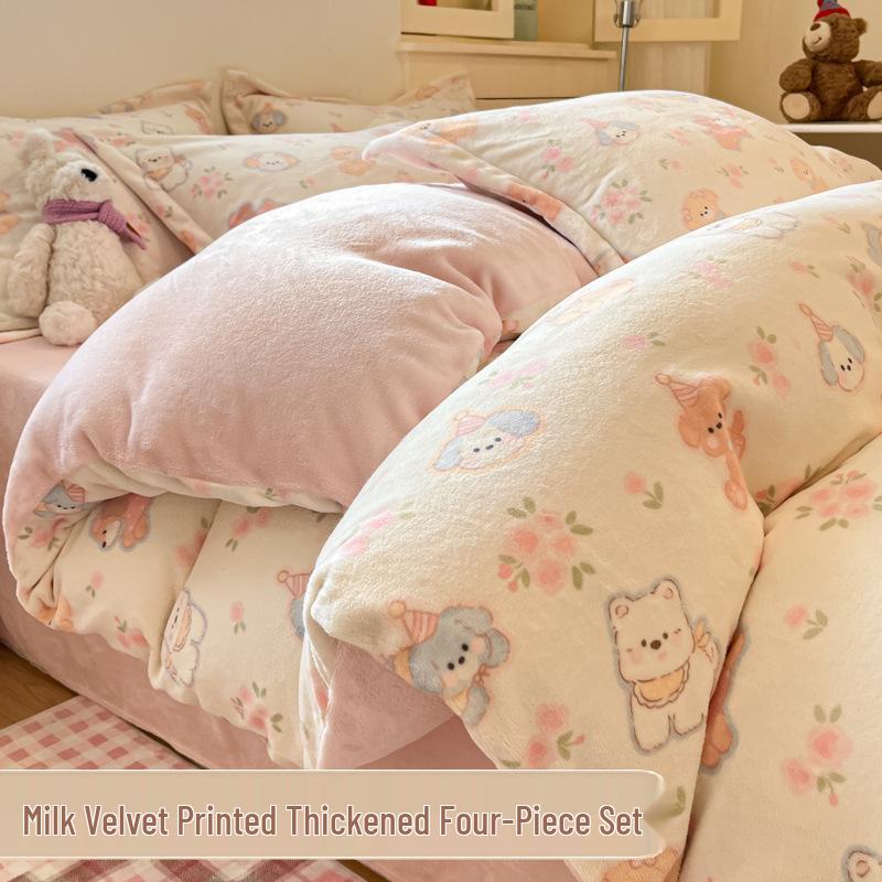 Women's Plush Velvet Fleece Bedding Set: Flannel Duvet Cover and Sheets