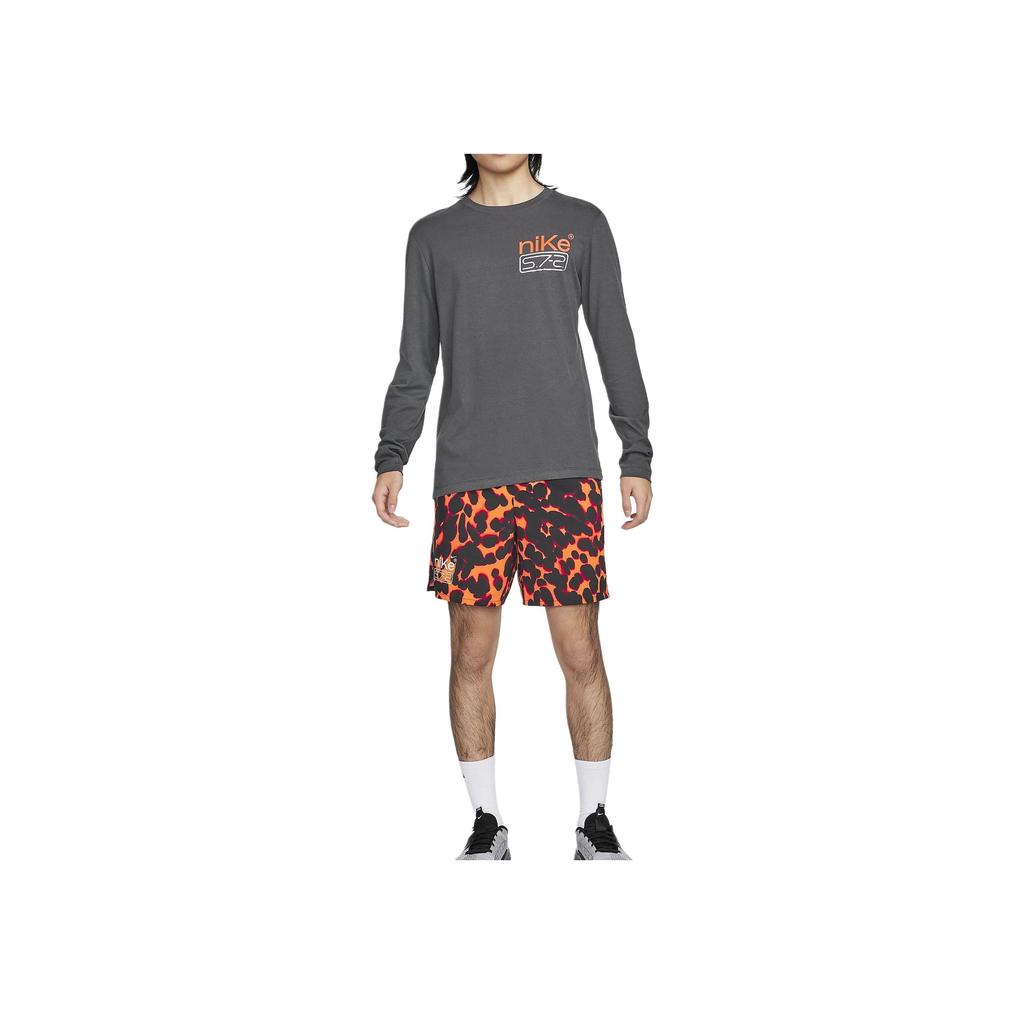 Nike Letter Pattern Printed Loose Round Neck Long Sleeve T-Shirt Men Tops Coal-Gray FQ3879-060