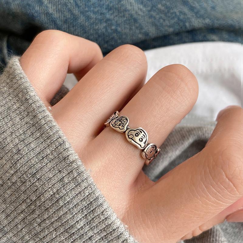 Cute Retro Doraemon Family Cartoon Adjustable Open Ring For Women Ins Style Fashion Accessory