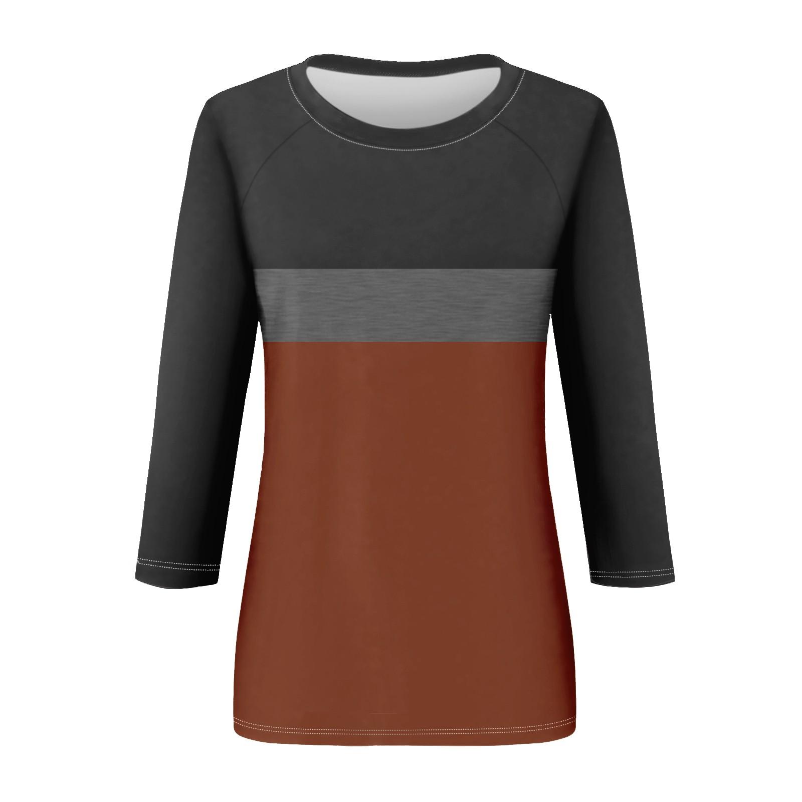 Женская модная повседневная рубашка с круглым вырезом и рукавами 3/4 — фото 4