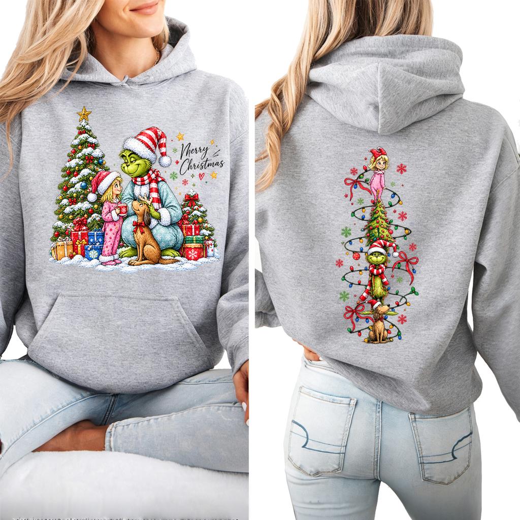 Women's Christmas Print Hooded Sweatshirt Lightweight Long Sleeve Pullover for Holiday