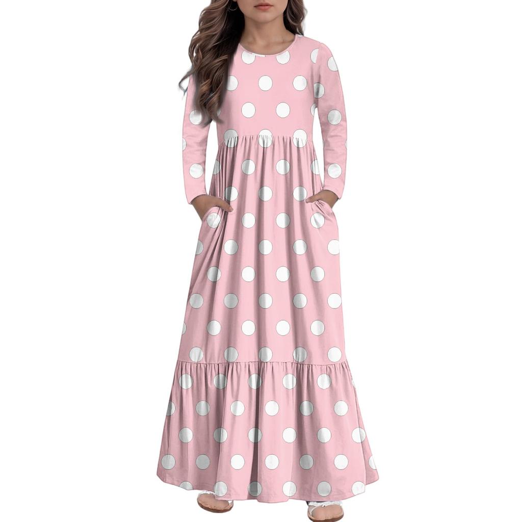 Girls' Maxi Dress Casual Holiday Dresses - Long Sleeve Dress With Pockets For 4-14Y
