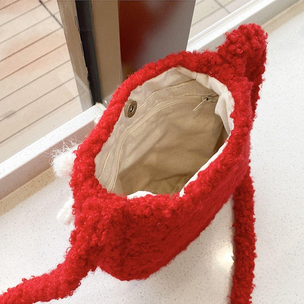 Bow Decoration Plush Bucket Bag Large Capacity New Year Red Tote Christmas Shoulder Bag  Women
