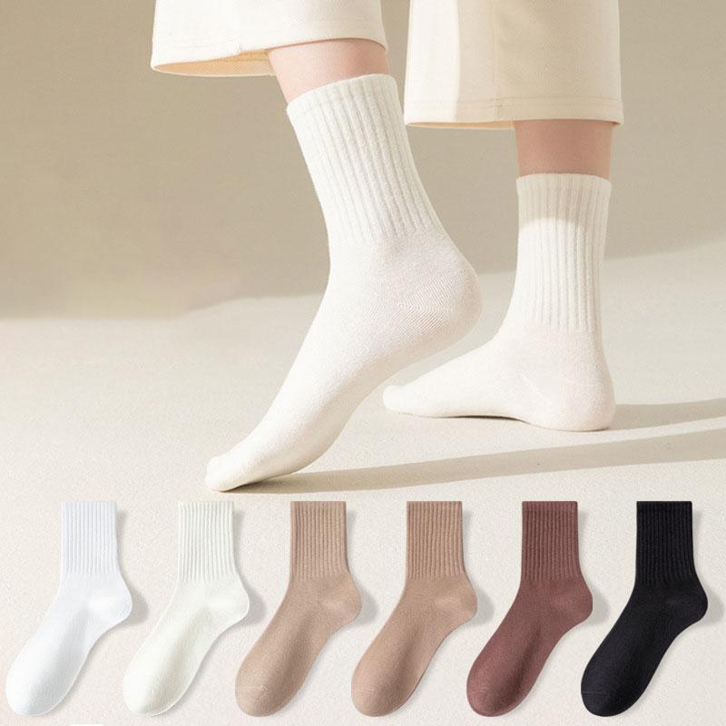 Calcetines de tubo medio para mujer, de algodón puro, desodorizantes, absorbentes del sudor, de primavera y otoño, sin huesos y antibolitas