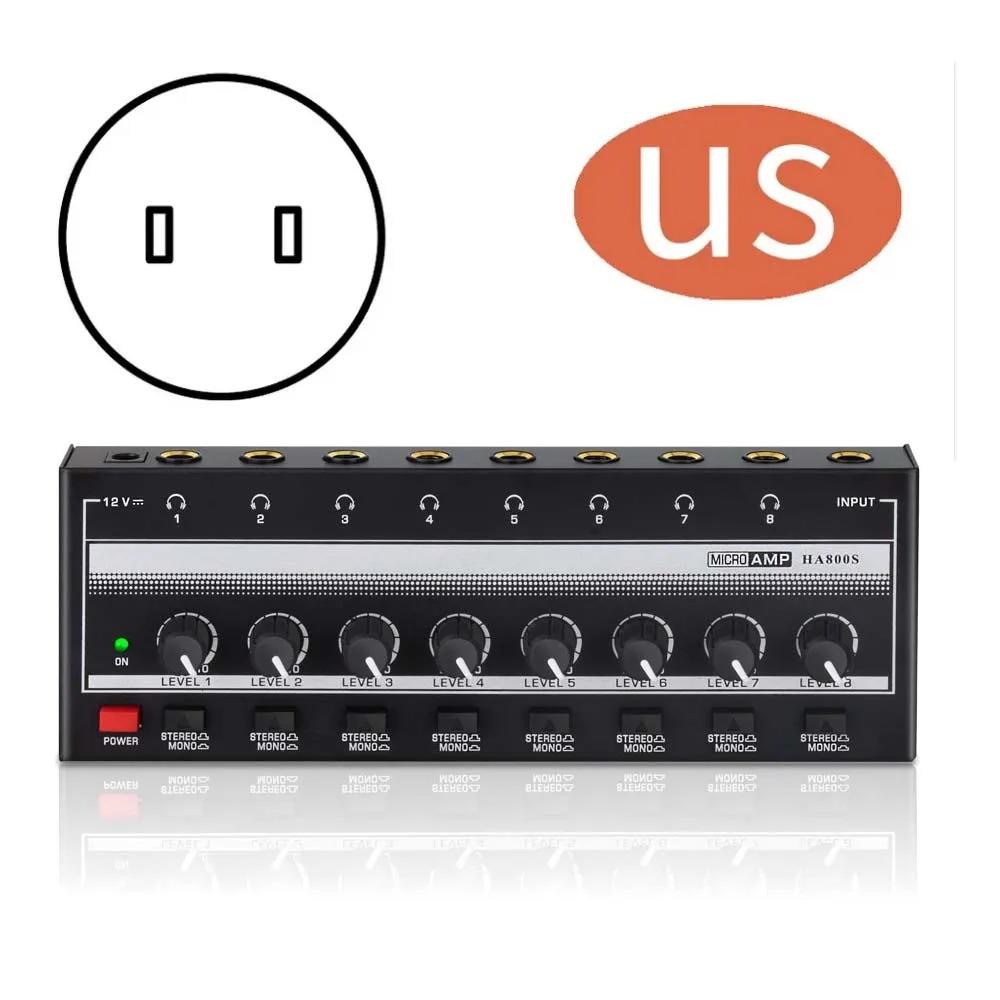

8 Channels Mini Headphone Amplifier Ultra-Compact Stereo Audio Amplifier with Power Adapter Earphone Splitter US Plug