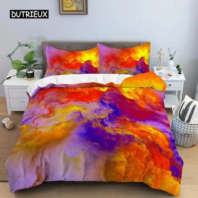 Housse de couette nuage colorée en polyester orange jaune violet nuage ciel housse de couette pour adolescentes filles thème abstrait ensemble de literie doux