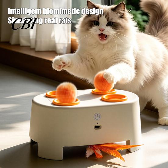 Cat Toy with Feathers Electric Interactive & Pompoms, USB Rechargeable Automatic Teaser Pet Toy, Indoor Cats Boredom Enrichment Electronic Toys