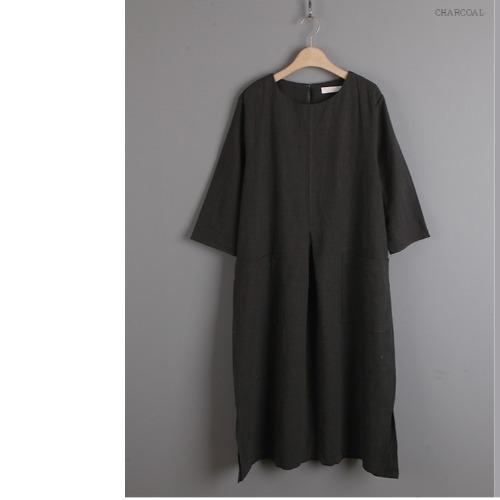 Korean version of chic cotton and linen medium and long dress for women, loose meat covering large size fashion large pocket casual dress