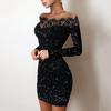 Fashion Womens Loose V-neck Bright Flash Rhinestone Long-sleeved Dress