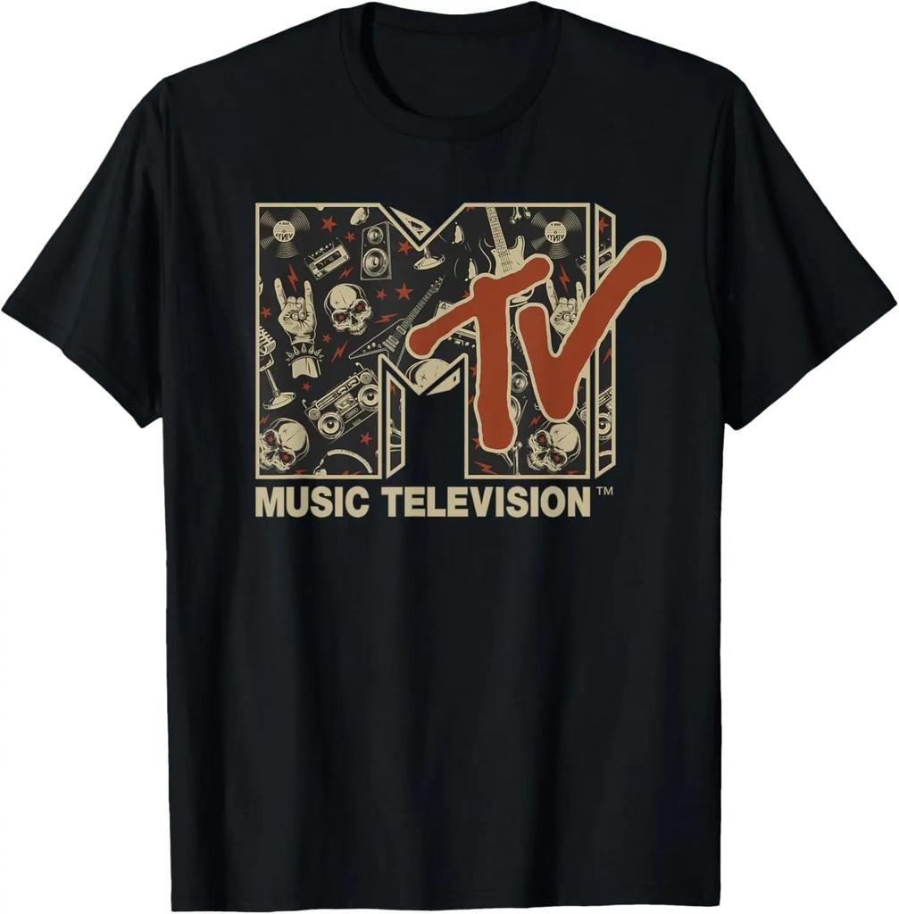 MTV Rock N Roll Music Hard Heavy Metal Skull Guitar Vintage T-Shirt Y2k Clothes Women Clothing Tee Shirt Femme Camisetas