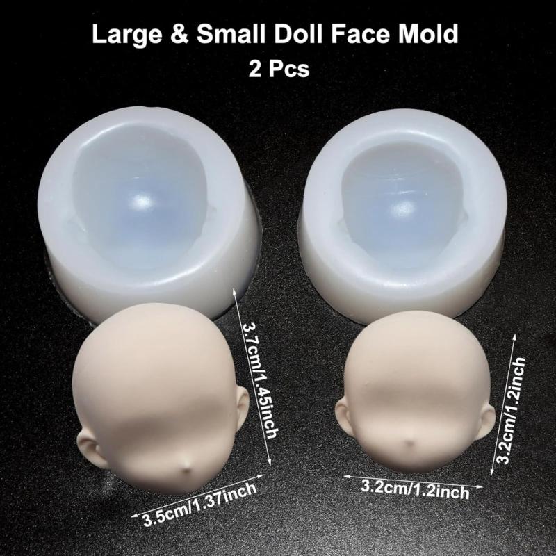 2Pcs Silicone Face Mould For Clay Doll Head Sugar Crafting Reusable Baking Sculpture Tool