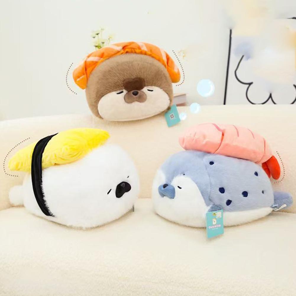 Seal Plush Toy 40cmKawaii Sushi Otter Plush Toy Delicious Rice And Sea Dogs Marine Organism Doll Animal Soothing Sleep Pillow