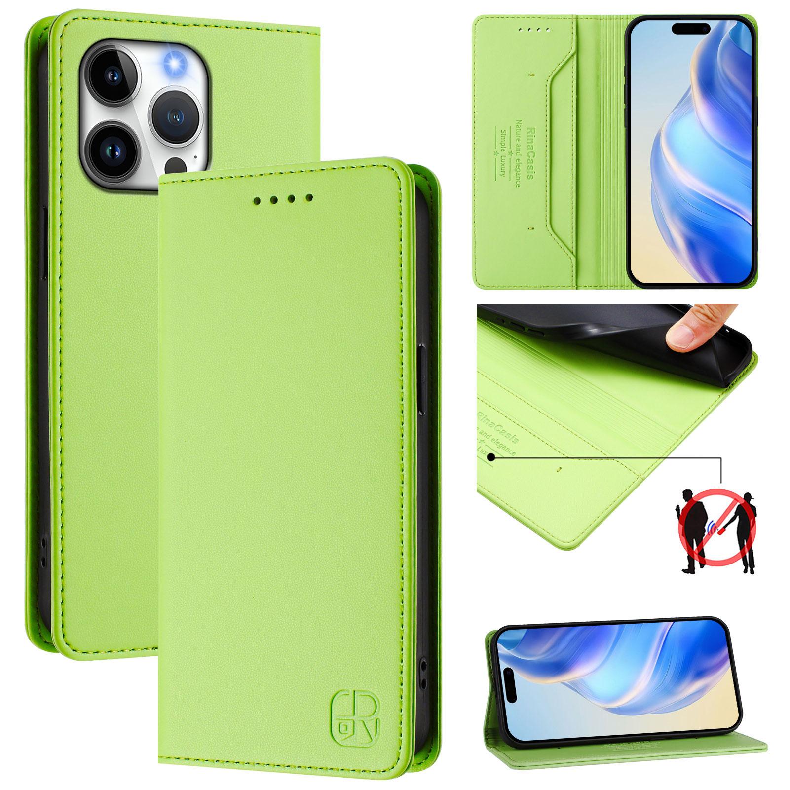 

Роскошный кожаный чехол для iPhone 16 15 14 13 12 11 Pro Max RFID-блокировка держателей карт магнитная подставка противоударный откидной чехол iPhone 13/14 зелёный