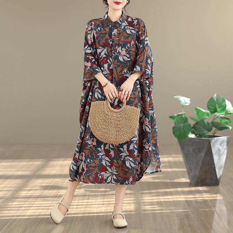 DIMANAF New 2026 Women Plus Size Spring Summer Beach Long Dress Lady Loose Oversize Maxi Floral Print Cotton Button